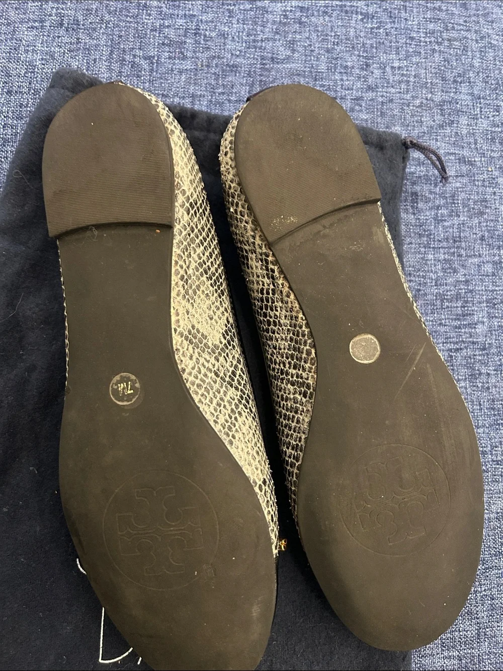 Tory Burch Black Patent & Snakeskin-Trim Logo Ballet Flats